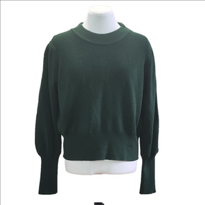 FRENCH CONNECTION dark green grew neck puff balloon sleeve knit sweater